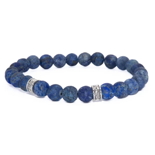 Bracelet en pierre semi-précieuse Lapis-lazulis bleue et décoration en argent tibétain