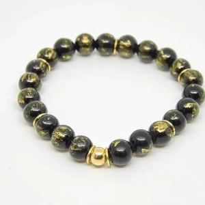 Bracelet en pierre semi-précieuse jade noir et or