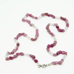 Collier tourmaline rose et pierre de lune