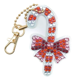 Les Objets Artisanaux 6 Porte-clés Canne de Noël Strass avec Nœud