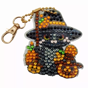 Les Objets Artisanaux 1 Porte-clés Chat Noir Halloween Strass