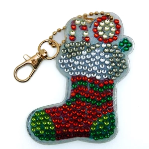 Les Objets Artisanaux 4 porte-clés chaussette de noël strass