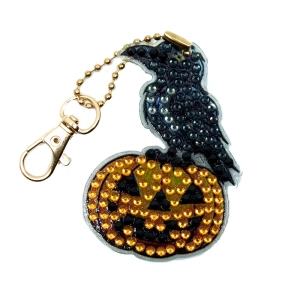 Porte-clés Citrouille Corbeau Strass 